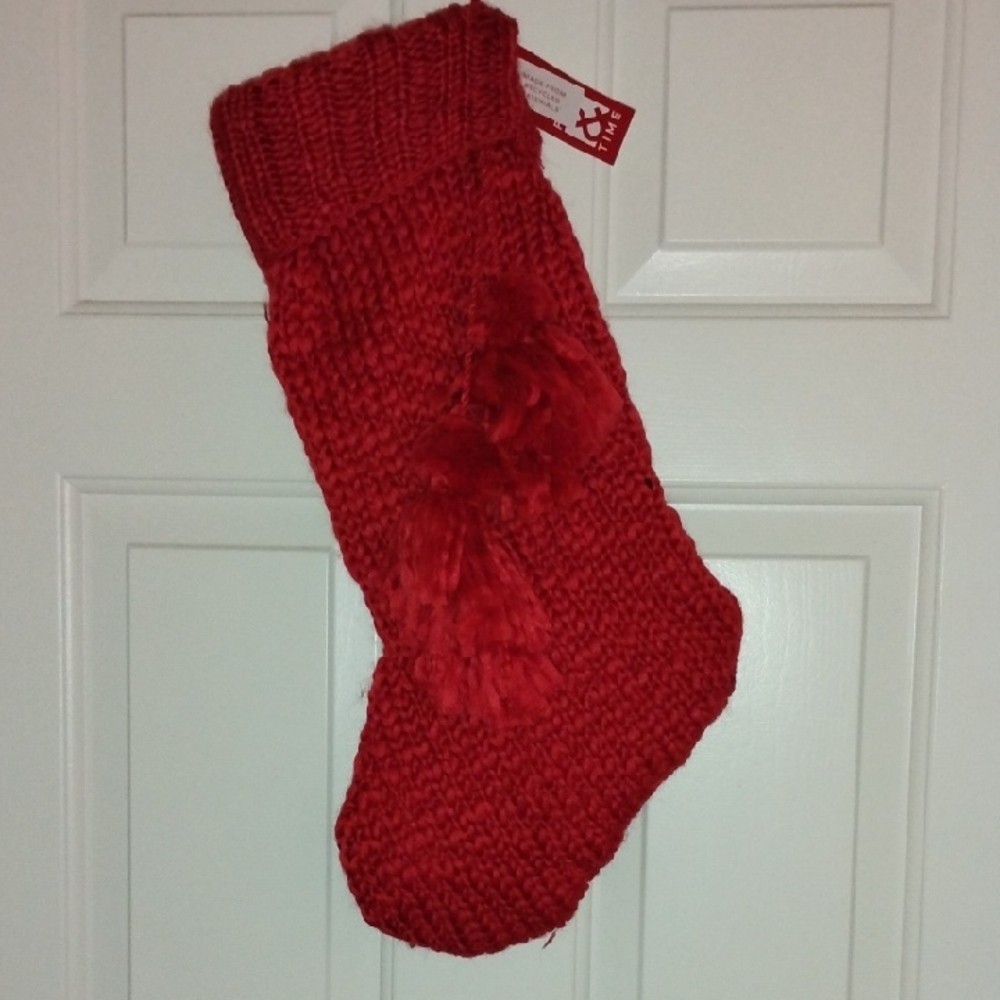 Festive Red Knit Holiday Stocking